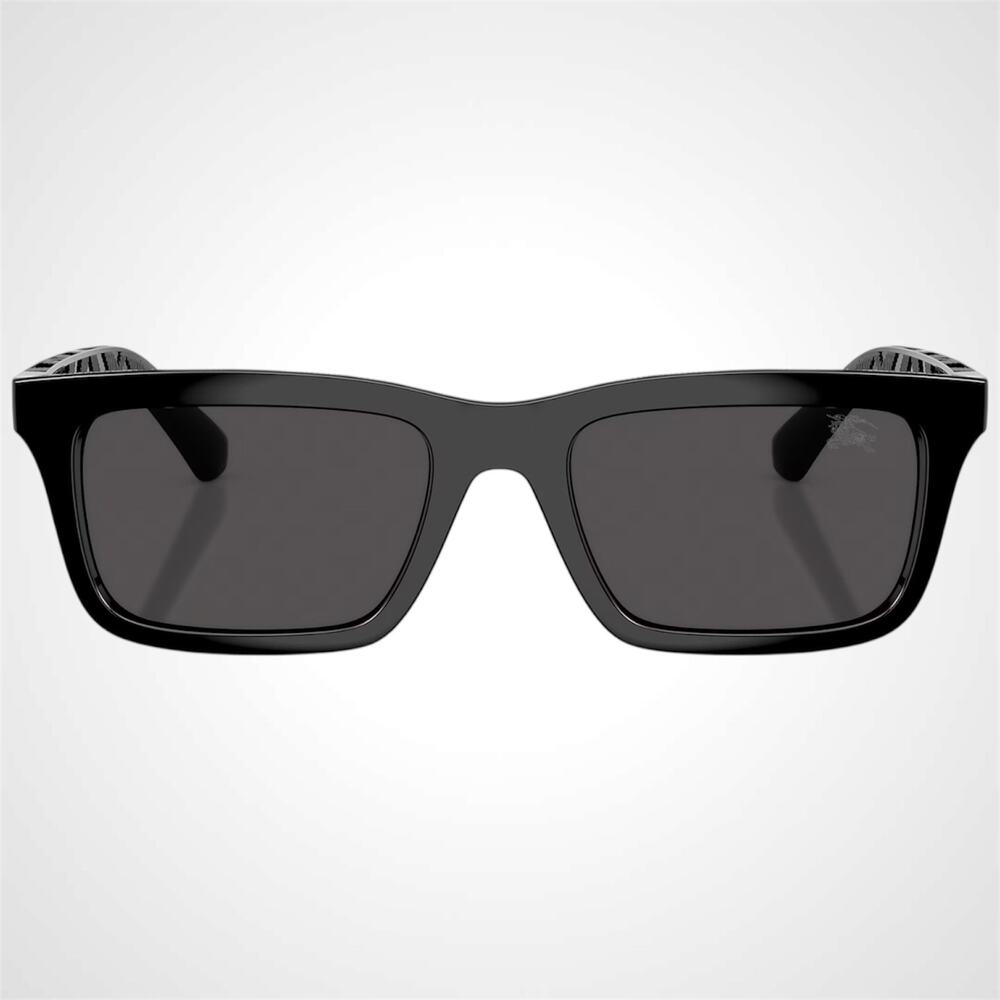 New Burberry Sunglasses Black Square Interior Classic Check Arms 53mm Gray Lens - Picture 2 of 7